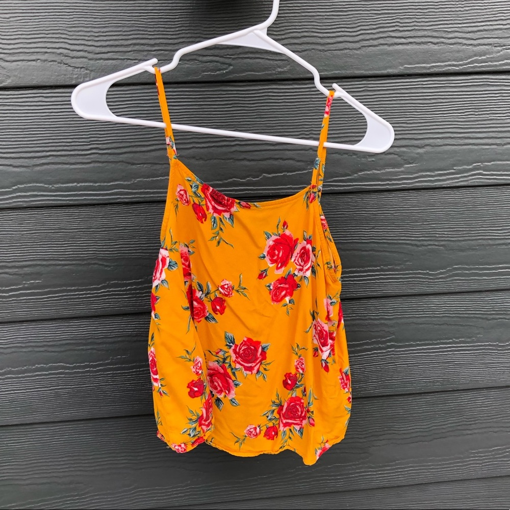 Yellow tank top with red flowers